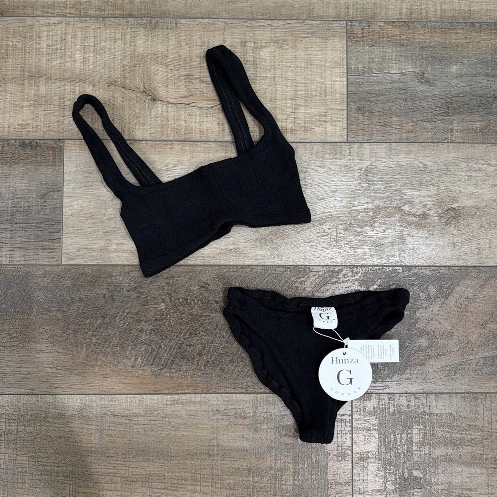 Hunza G Black Ribbed Bikini Set